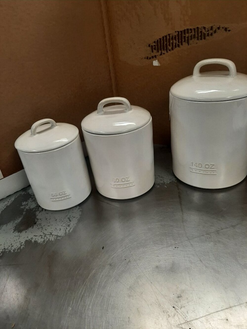 White glazed ceramic canister set of 3
